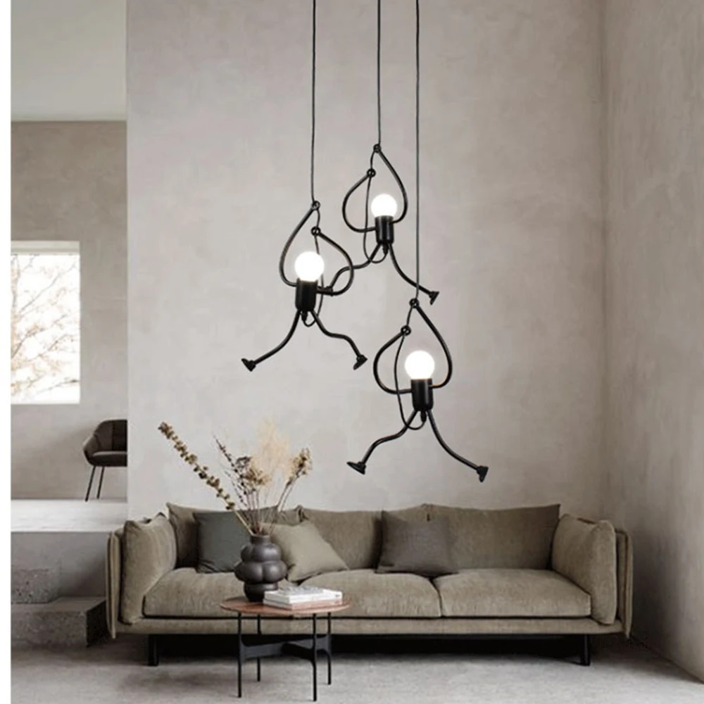 Nordic iron chandelier vintage little man creative restaurant cafe clothing shop lamp bar Modern art chandelier