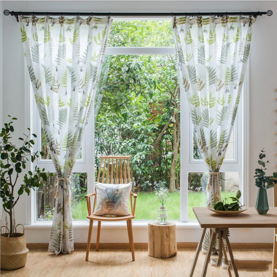 
 Bonfull Manufacturers wholesale modern simple plant fern leaf cotton linen curtain Printing sheer curtains for living room  