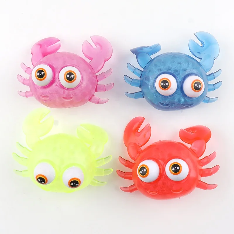 Yiwu Superstar Squishy Animal Crab Slow Rising Squishy Soft Toy Gel Cartoon Big Eyes Crab Shape Squeeze Stress Beads Ball Toy