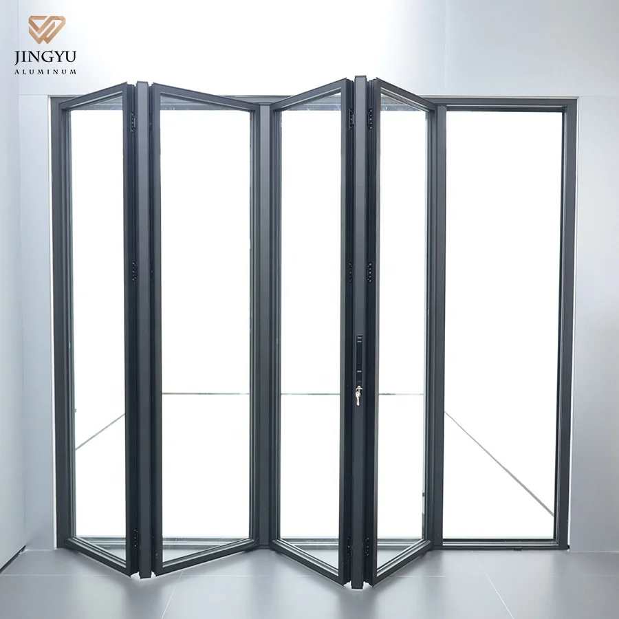 Foshan Factory Folding Doors Thermal Break Aluminum System Glass Bifold Door