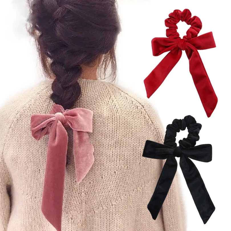Cute Girl Hair Rope Velvet Scrunchies Bowknot Elastic Hair Bands for Women Bow Ties Ponytail Holder Accessories