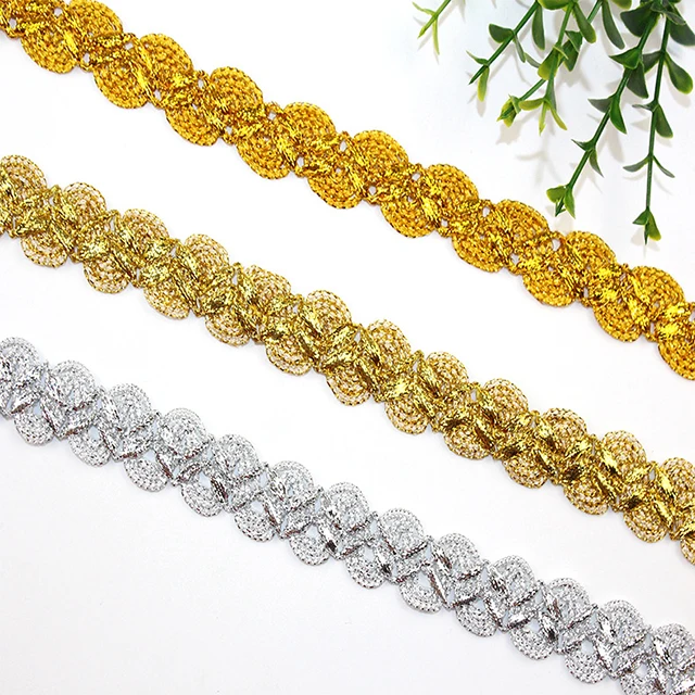 2 Cm Golden And Silver Metallic Yarn Wavy Shape Gold silver Lace Trim