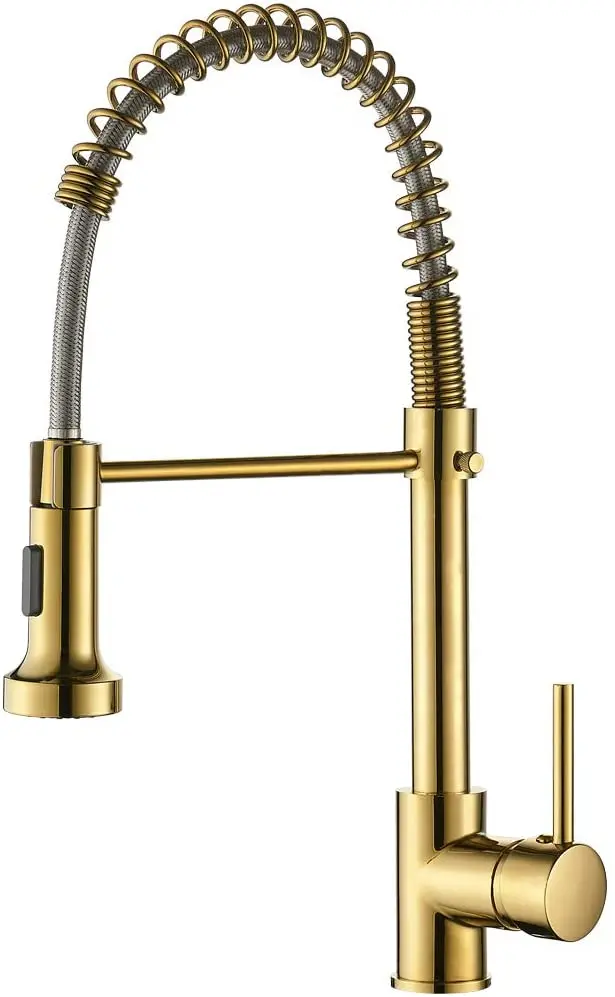 Matte Black Gold Commercial Single Handle Lever Spring Pull Out Spray Kitchen Faucet Hot and Cold Water Sink Tap