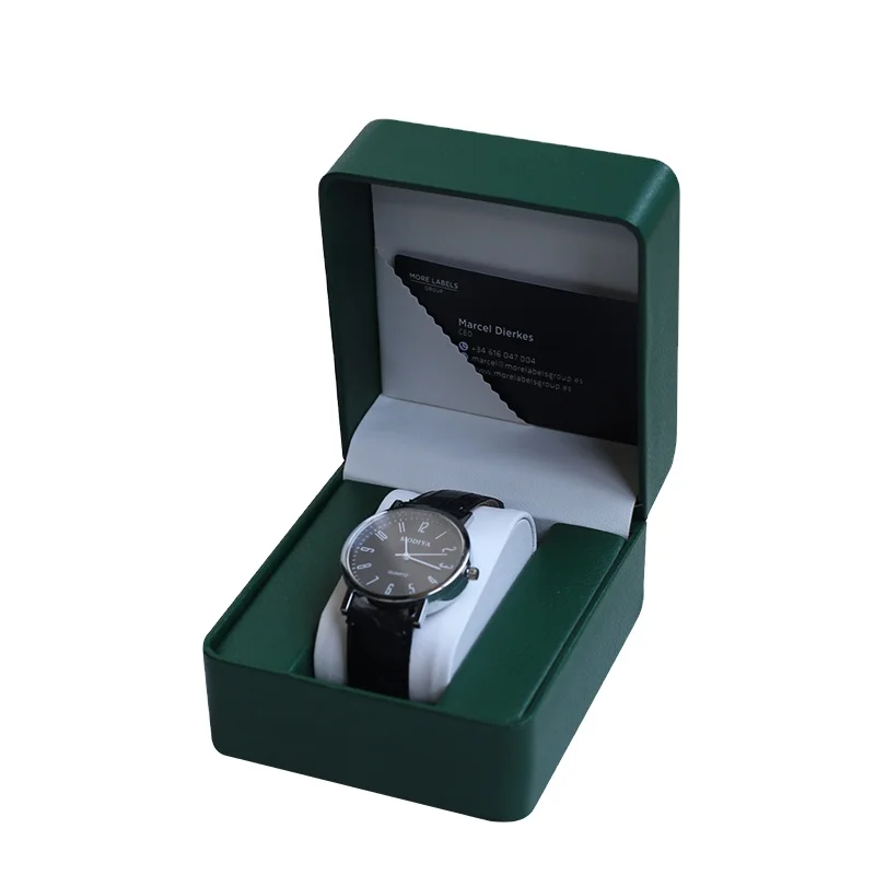 2023 New Design High Quality Custom Logo Green Pu Genuine Leather Watch Box Watch Set Box Luxury Buy Watch Box With White Pillow
