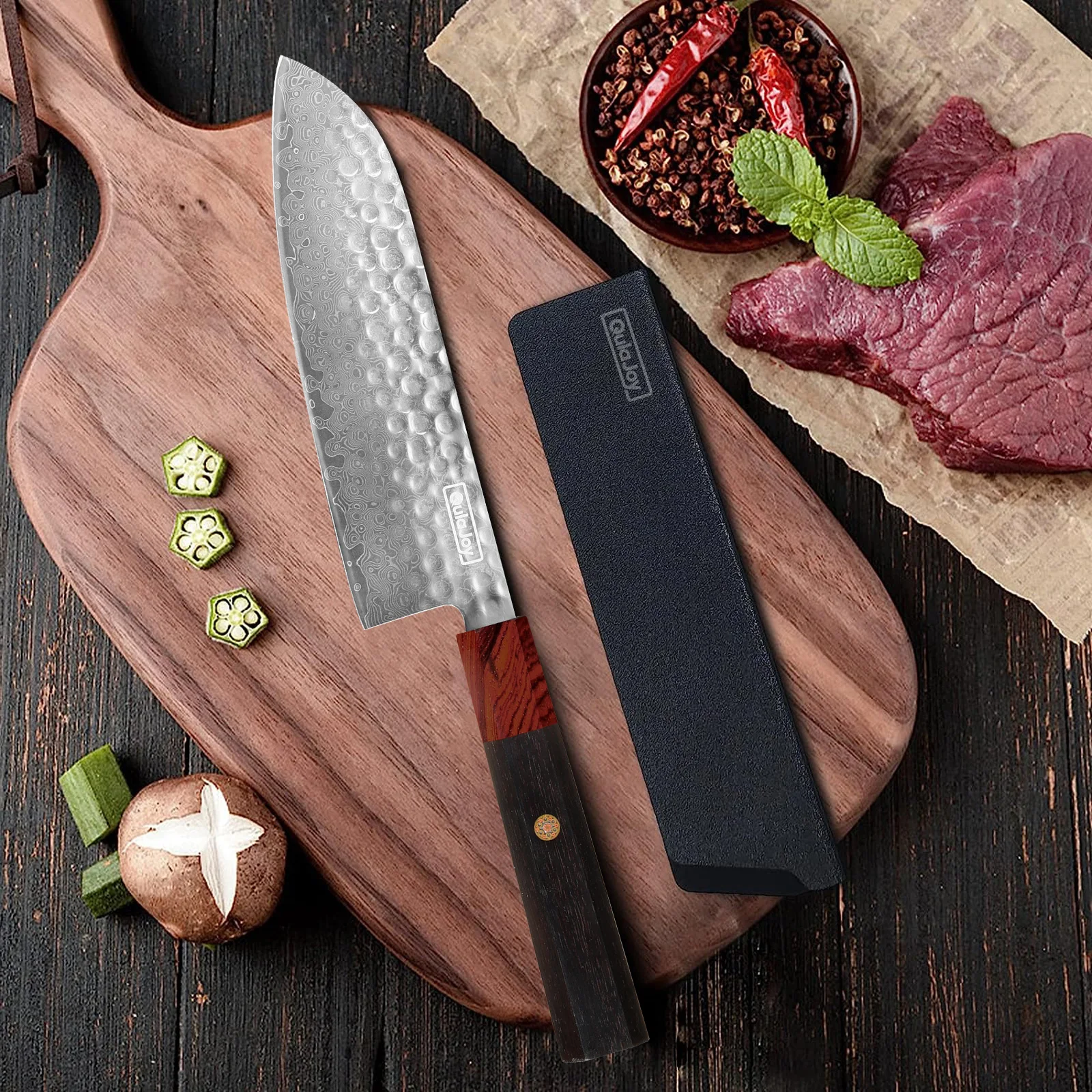 7 Inch Ultra Sharp Japanese Santoku Chef Kitchen Knife with Ebony Wood 67 Layers Damascus VG-10 Steel Cutting Core Factory OEM