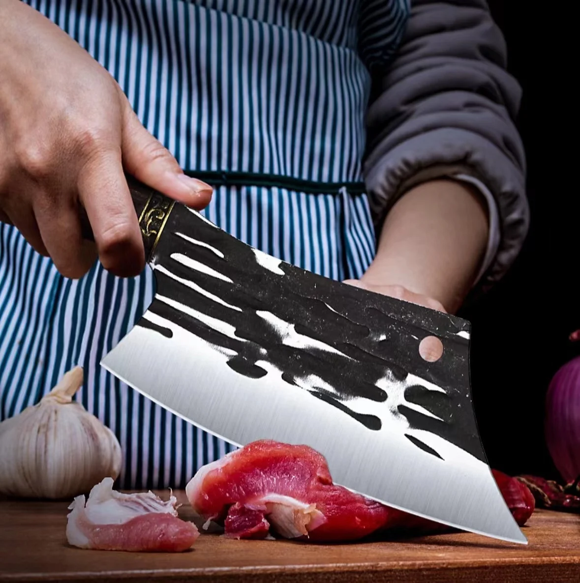 Popular Vintage Knives Household Chopping Forged Knife Wood Stainless Steel Kitchen Knives