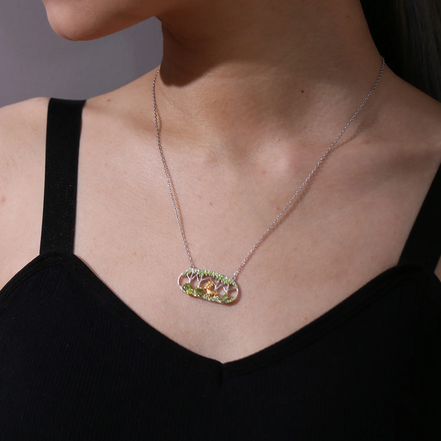 C8186 Abiding Cute Jewelry Set 925 Silver Natural Peridot Animal Deer Charm Pendant For Jewelry Making