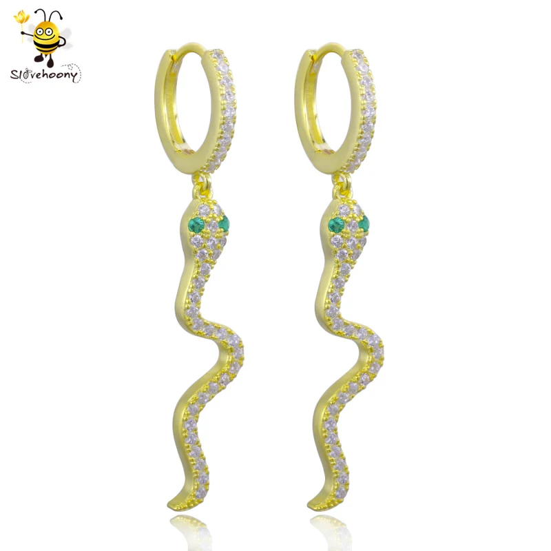 (Разработанно специально для заказчика)/поо (производство оригинального оптовая продажа с фабрики, 925 стерлингового серебра ювелирные изделия из золота 18 карат, женские серьги покрытые Huggie серьги в виде колец, с змея падение