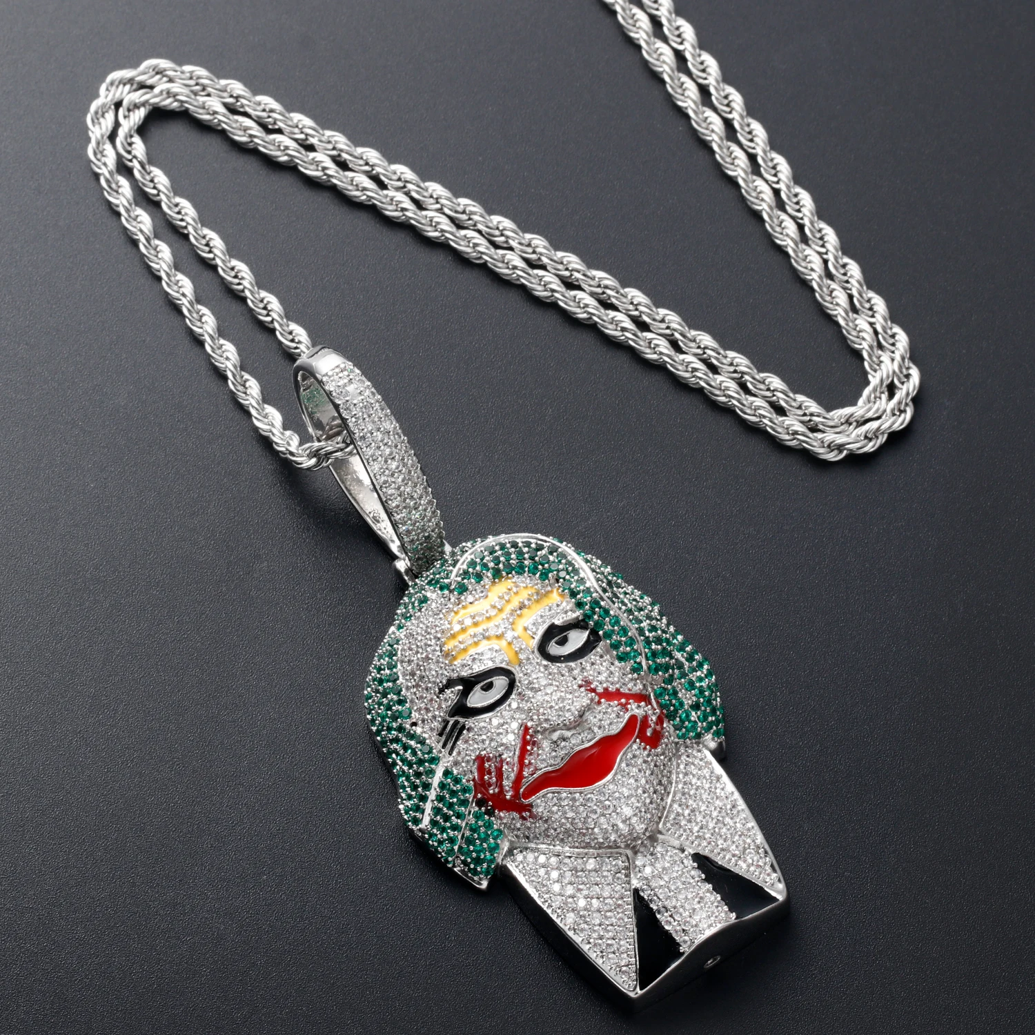 KING YEE 2021 New Design Joker CZ Jewelry Pendant Iced Out Colored Diamond Clown Pendant