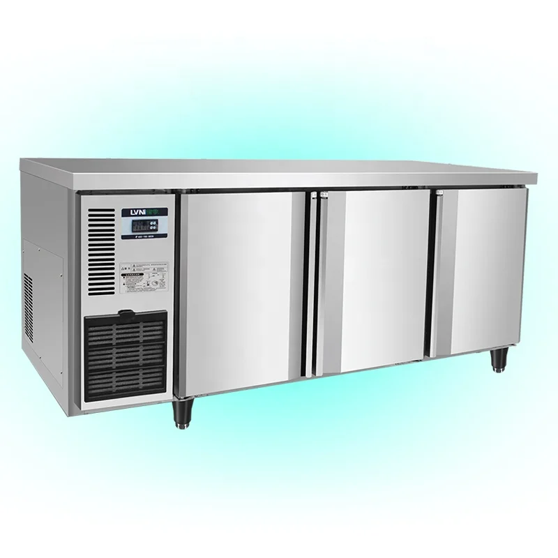 Commercial 505L 3 Door Counter Fridge Stainless Steel Under bench Counter Freezer for Kitchen