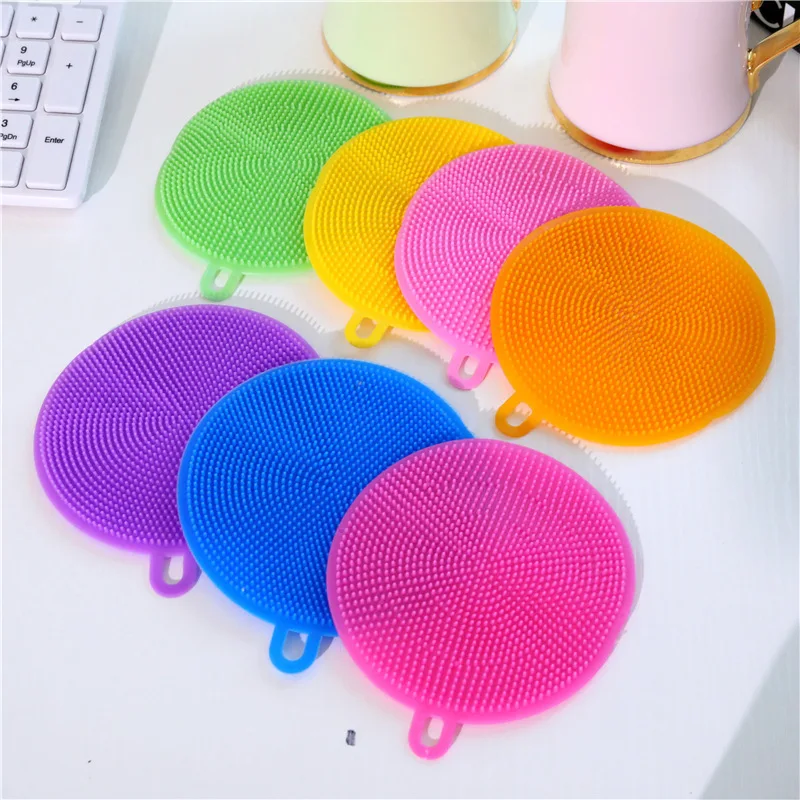 DS4377 Double Sided Silicone Scrubber Dish Brush Kitchen Reusable Rubber Sponges Pad Food Grade Silicone Sponge for Dishes
