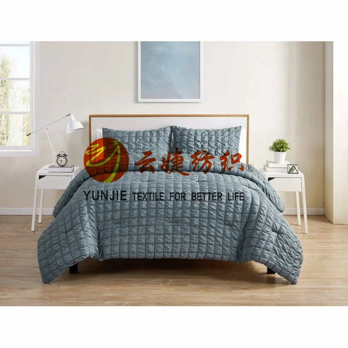 Soft Wash Check Pattern Microfiber Seersucker Comforter Bedding Fabric