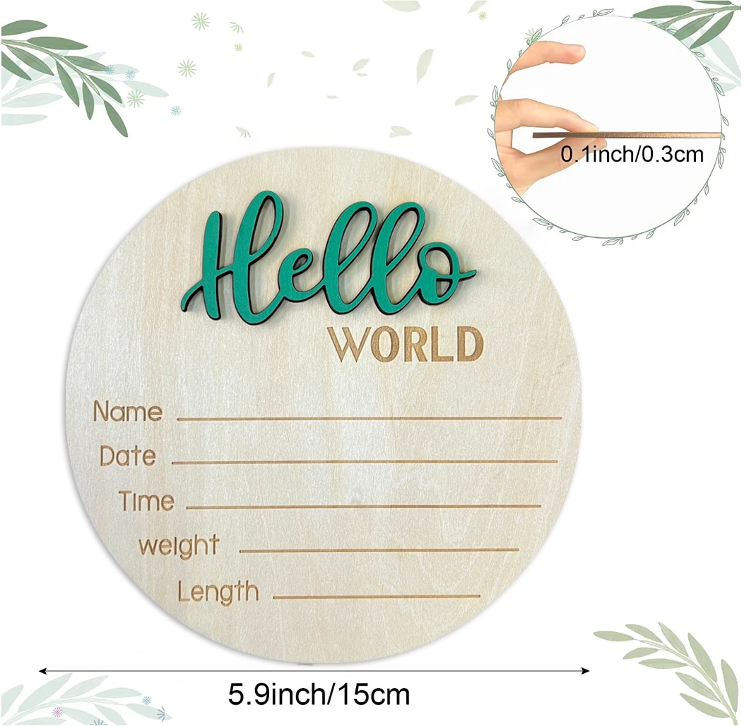 10 см круглая деревянная табличка Hello World объявление о рождении подпись для новорожденного реквизит фотографий Детские памятные карточки диски