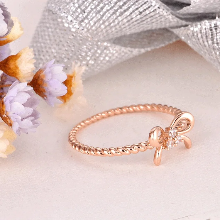 Good Quality Bow Genuine Au 375 Women Jewelry Solid 9K Rose Stamp Ring Gold