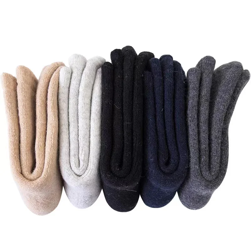 Cashmere Socks Solid Crew Super Warm Thick Plain Merino Woolen Thermal Angora Women Wool Winter Socks Woman