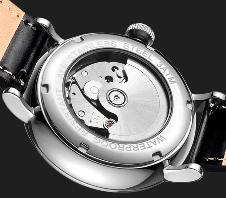 Custom stainless steel case skeleton 24 hour show waterproof men automatic mechanical wristwatch