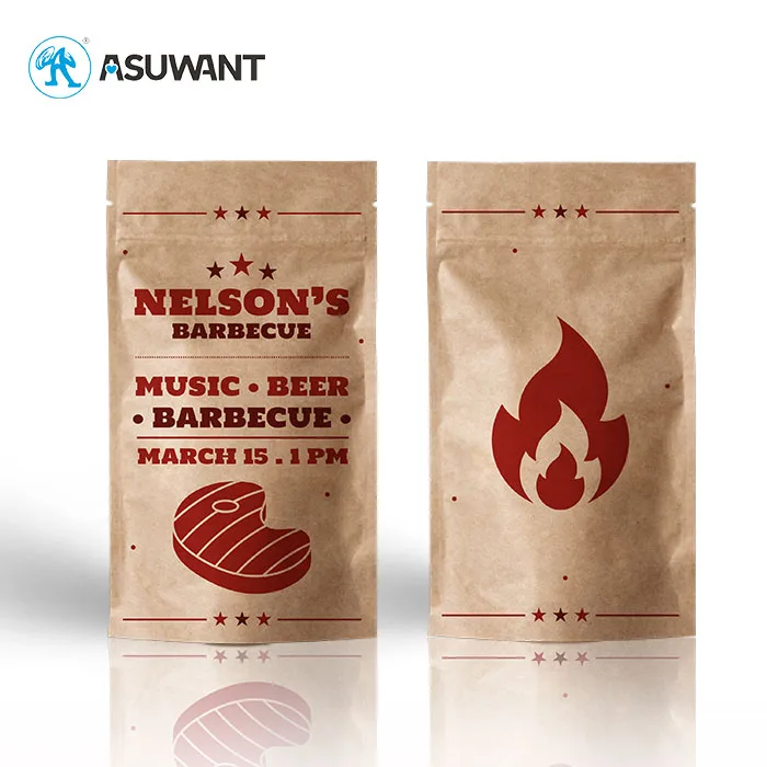 Recyclable Foil Blunt Pack Stand Up Pouch Biodegradable Brown Kraft Paper Bag Dried Food Packaging Bag