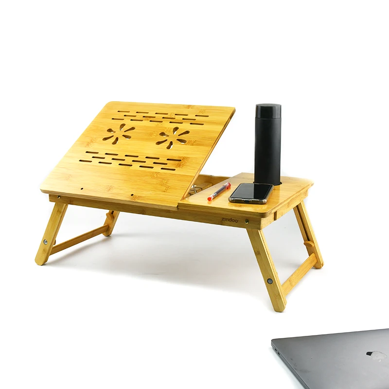 Multifunctional Adjustable 100% Bamboo Laptop Stand Desk Holder Folding Notebook Serving Tray Portable Computer Table