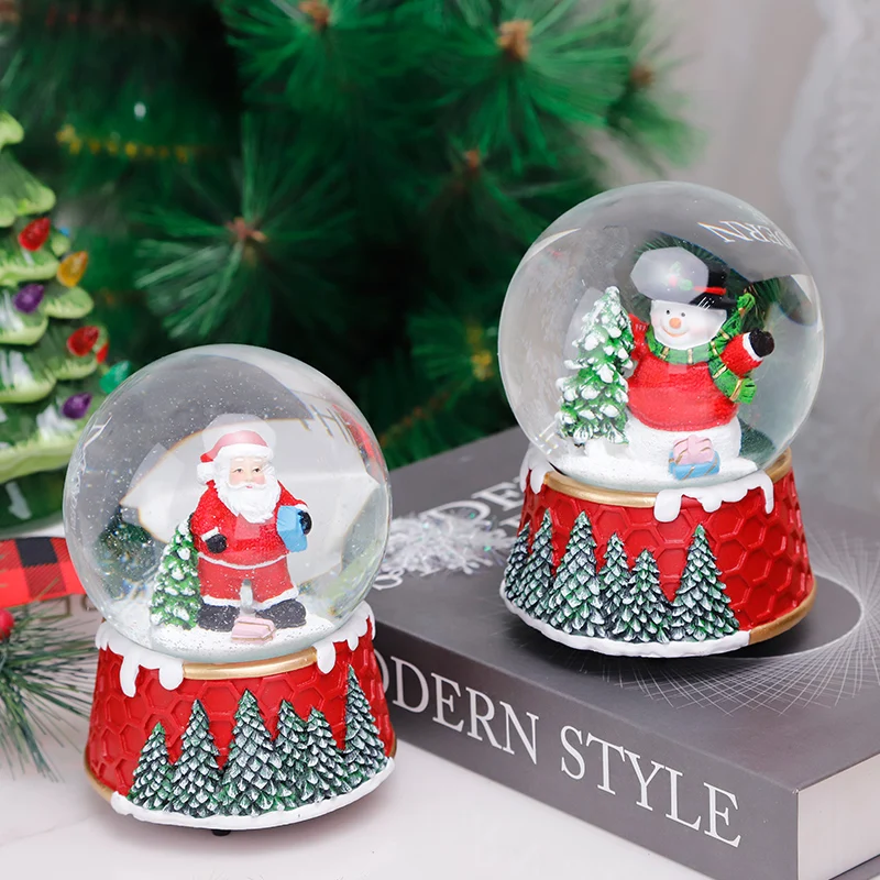 Udeco New Creative Custom Christmas Music Snow Globe Resin Santa Claus Snowman Christmas Crystal Ball For Gifts Home Decoration
