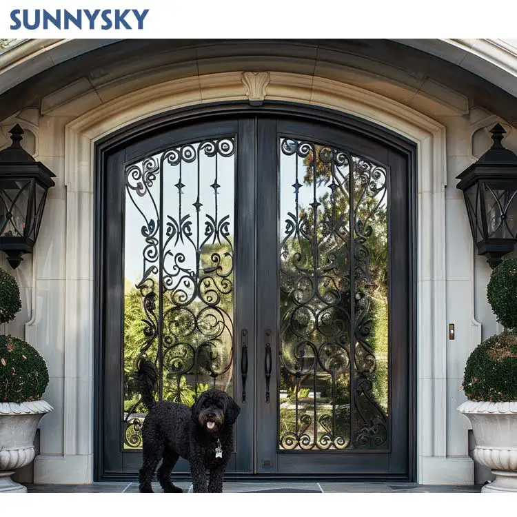 Sunnysky Customization Iron Single Door Design Wrought Iron Door Pre-Hang Simple Iron Door Design