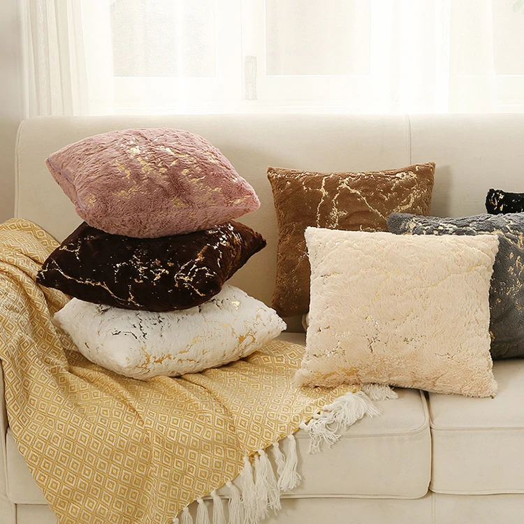 Factory Direct Wholesale Decorative Pillow Covers Home Decor Sofa Bed Faux Fur Cushion Pillow Case Bronzing Cushion Cover