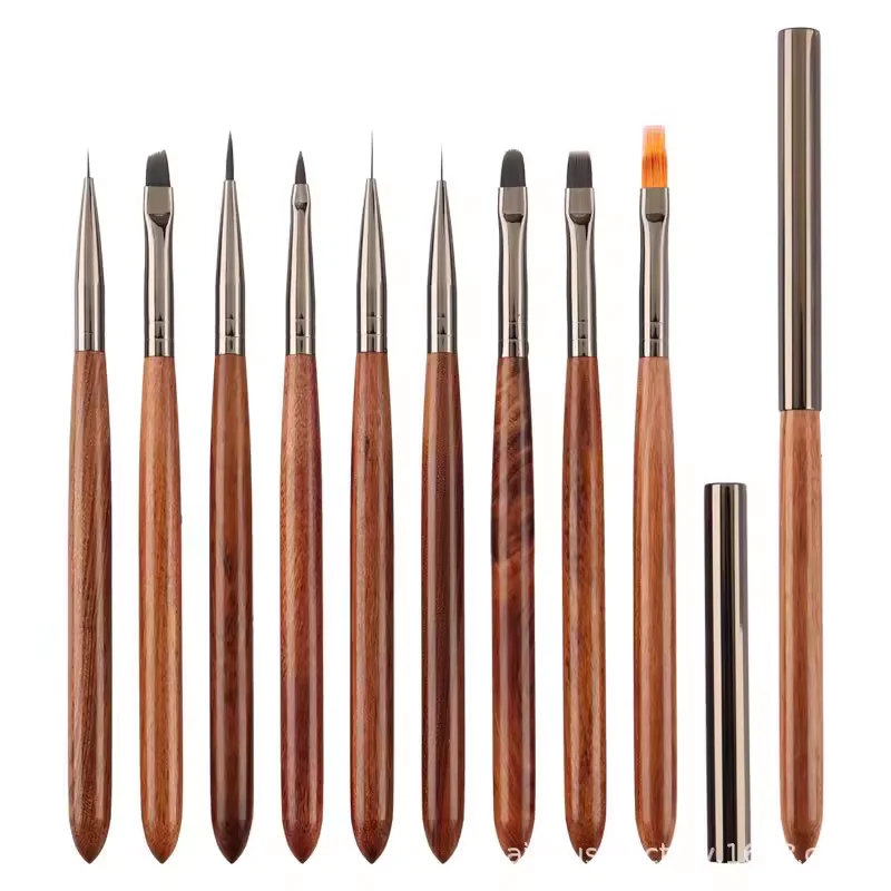 2024 New Approval 12mm Nail Liner Brushes Wooden Handle Nail Art Brush Fine Wholesale Customized Logo Fine Line Brush