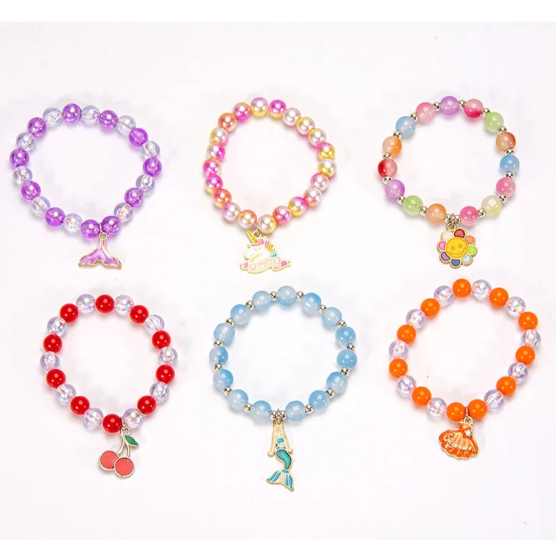 Wholesale Children Cute Cartoon Friendship Colorful Acrylic Resin Beaded Charm Bracelet Girls Jewelry