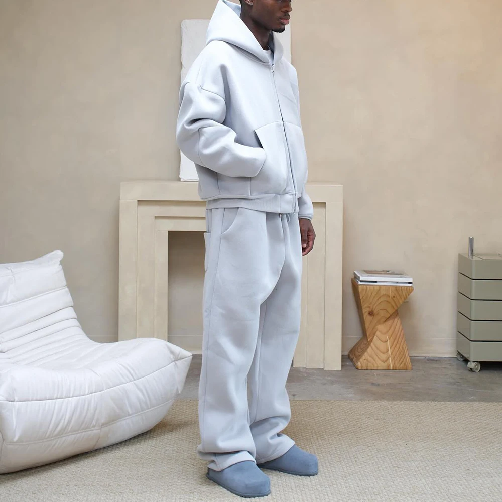 Sweatsuit Manufacturer Zipper Hoodie and Jogging Winter Streetwear Baggy Oversized Zip up Blank Custom Women Men Tracksuit Set