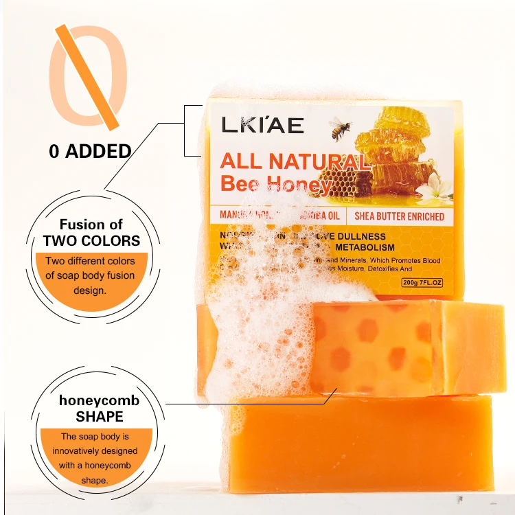 LKIAE Private Label Bath Soap Wholesale Custom Mens Women Body Face Turmeric Honey Foam Exfoliating Moisturizing Soap Bar 200g
