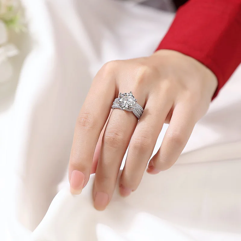 Индивидуальная Сертификация GRA круглое кольцо 5CT VVS D Moissanite обручальное 925 стерлингового серебра для свадьбы мужчин и женщин роскошные украшения