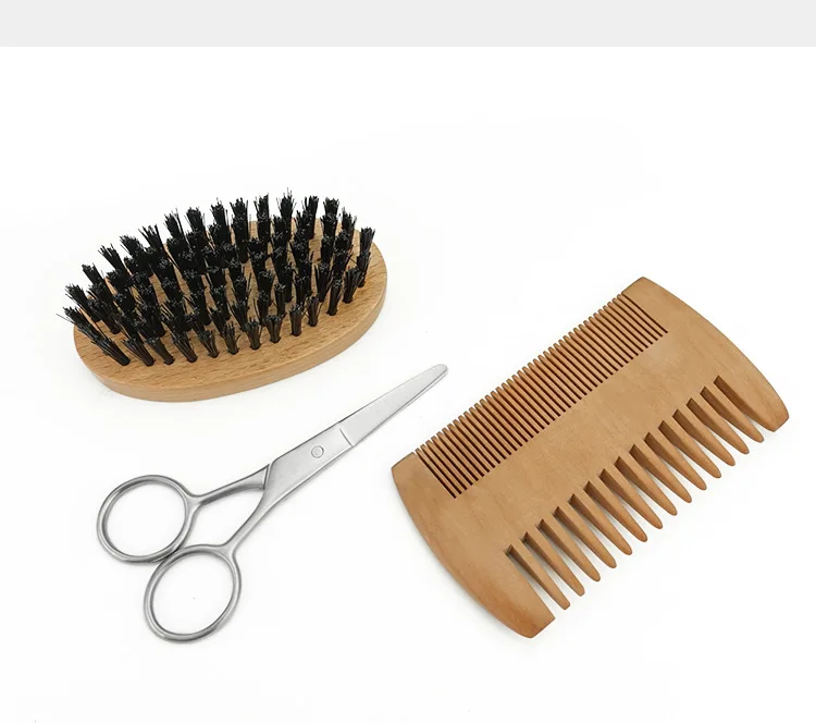 wooden beard brush and comb set beard care kit 100% boar bristle beard brush