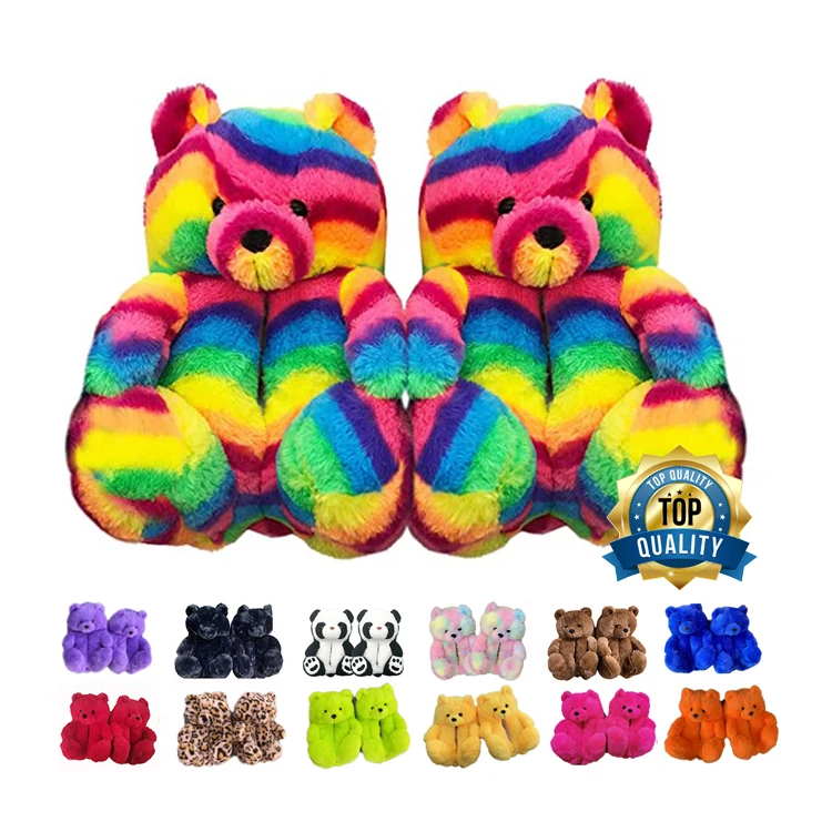High Quality New Furry Teddy Bear Slippers Wholesale Adult House Teddy Bear Slippers For Women