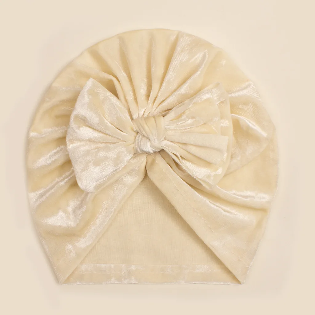 Hot Sells European American Autumn Newborn Baby Velvet Turban Bow Headband Warm Soft Turban Hat Cap