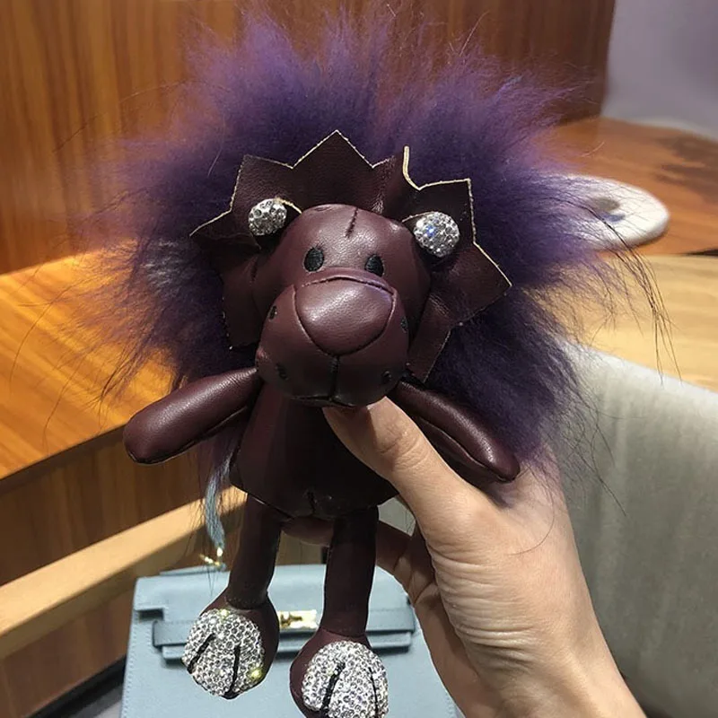 Lion Diamond Paw Doll Cartoon Cashmere Wool Bag Ornament Car Keychain