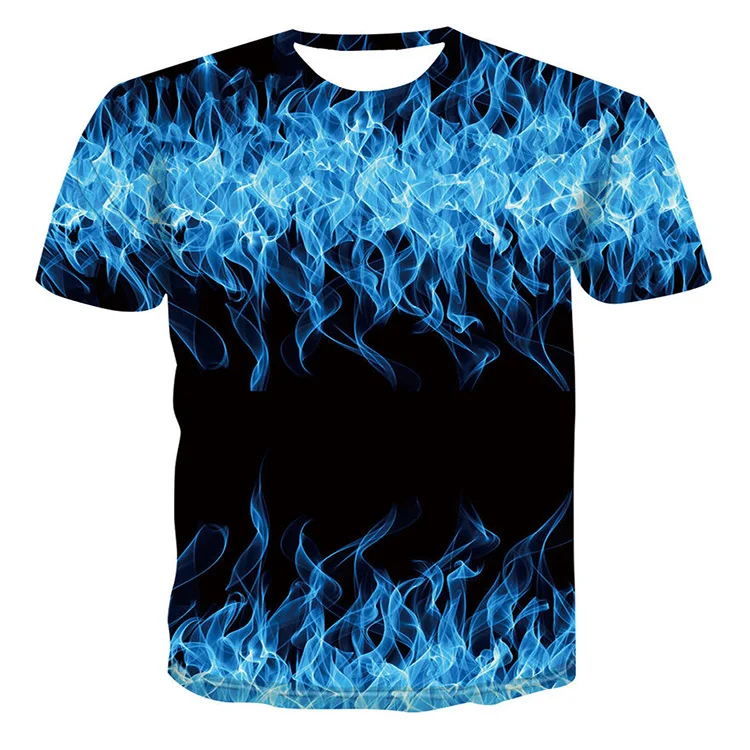 2023  ALLFLY Factory Custom 100% Polyester T-shirts For Men Sublimation 3d Printing  fire pattern T Shirts For Men graphic tees