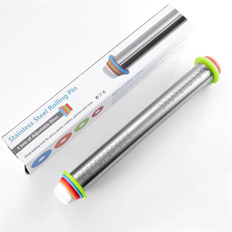 Hot Sale Baking Rolling Pin Stainless Steel Pastry Rolling Pin With 4 Removable Adjustable Thickness Rings Baking Tool