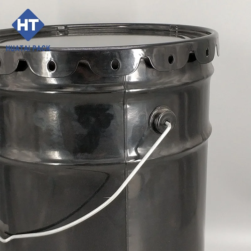 China Manufacturer 25L Black Color Tin Pail Open Head Paint Bucket with Crimping Lid