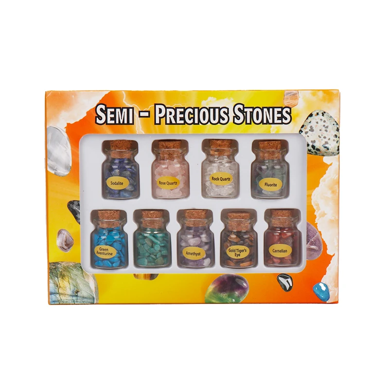 PK419 9 bottles/box  Natural Mix Crystal Gemstone Chip Gravel Bottle Set