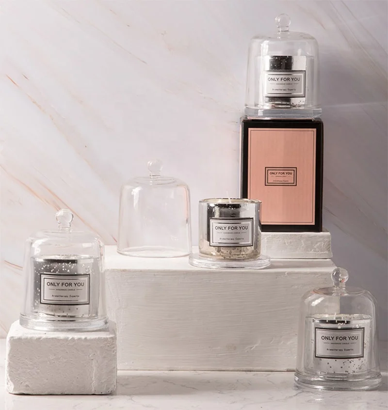 Customized Luxury Cloche Bell Dome Glass Jar Candle Scented Soy With Custom Package