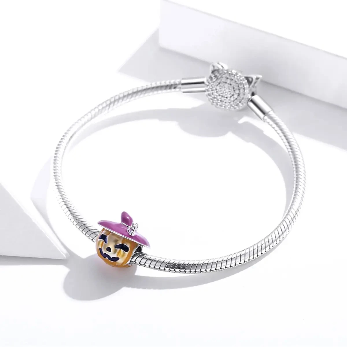 Оптовая Продажа с фабрики 925 стерлингового серебра желтые эмалированные бусины в форме тыквы браслет и ювелирные изделия женский подарок изготовление BSC329