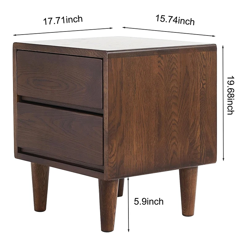 Mid Century Modern Walnut Solid Wood Nightstand with 2 Drawers Bedside Table and End Side Table for Bedroom