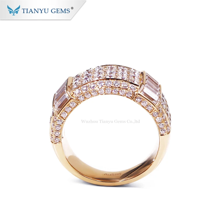 Tianyu Personalized Customized Baguette cut& Round Lab Diamond Gold Wedding Band Jewelry Ring For Men