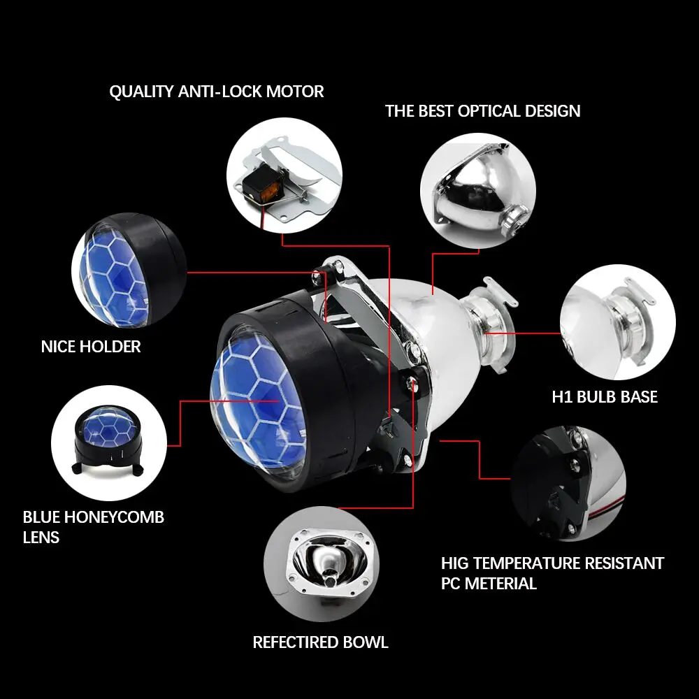 Bi Xenon Projector Lenses 3 inch Honeycomb Lens 2.5 inch H4 H7 Headlight other car accessories