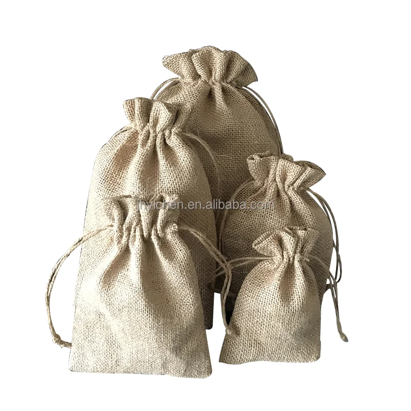 Custom Sizes Natural Burlap Linen Holiday Gift Drawstring Bag Jute Body Care Pouch
