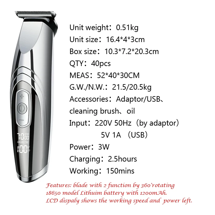 rechargeable hair clipper for men and kids cordless electric hair trimmer barber hair clipper beard clippers