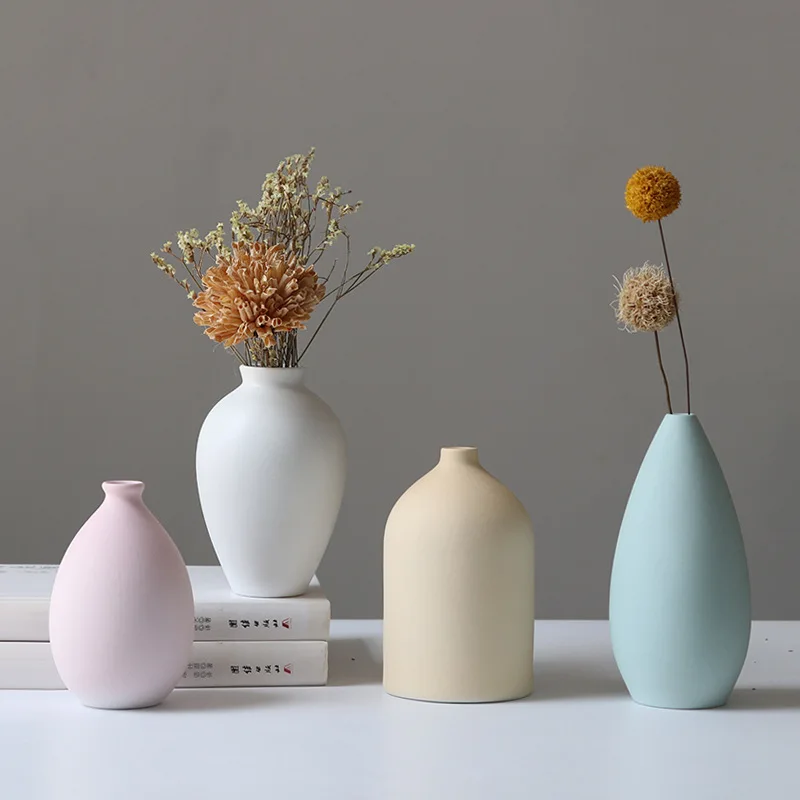 Ins style home decoration dried flower arrangement vase Nordic Morandi Jingdezhen small ceramic flower vase