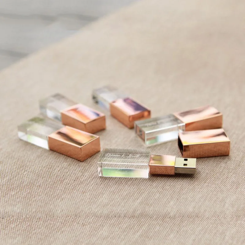 New crystal transparent rectangle USB flash memory drive glass flash pendrive