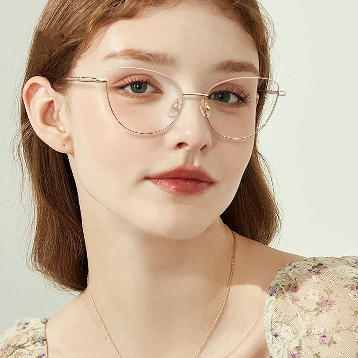 durable computer optical reading bluelight gold metal cat eye brown pink monturas opticas girls women medical glasses frames