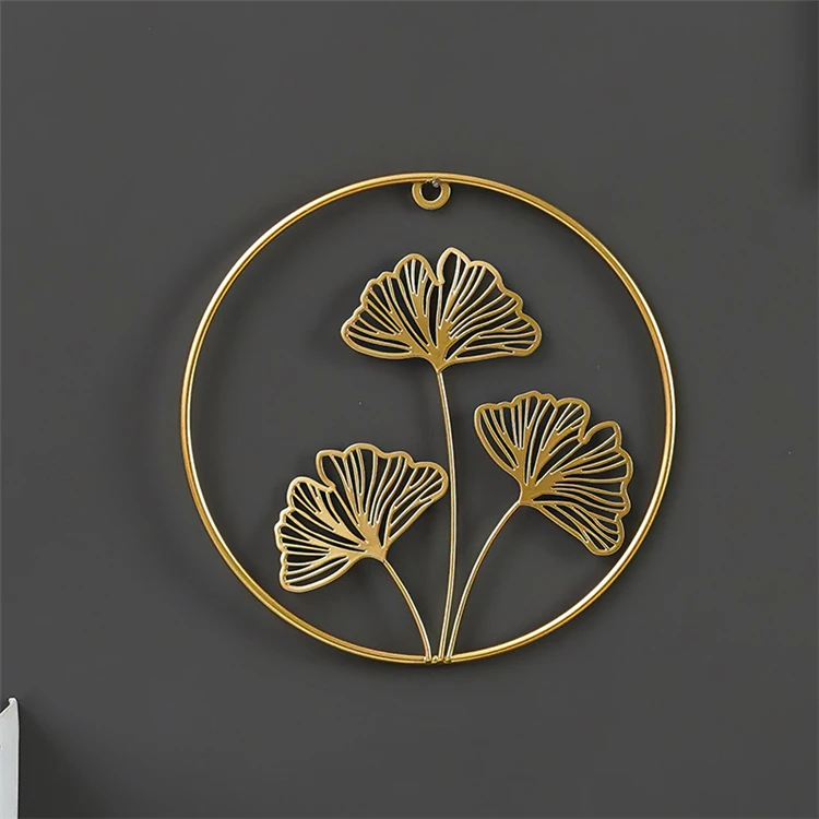 Nordic creative golden ginkgo leaf living room wall hanging free perforated wall pendant decoration