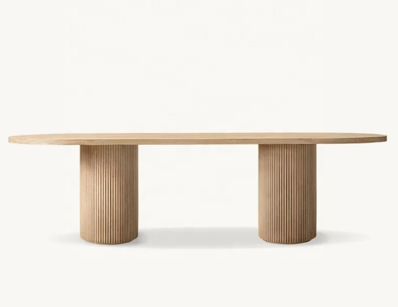 High quality French style minimalist oak column rectangular dining table